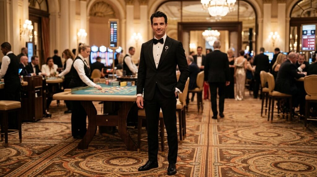Full-body shot of a well-dressed man in formal evening wear 
